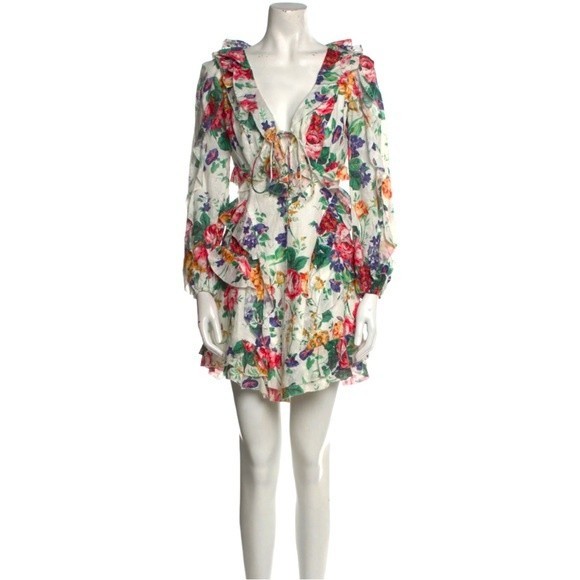 Zimmermann Allia Frill Short Floral Dress Size 4 - Picture 7 of 7